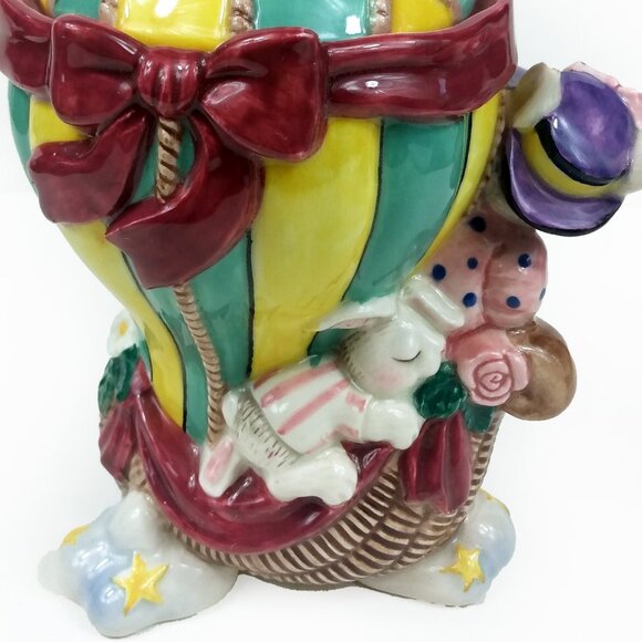 Vintage 1995 Fitz & Floyd Bunnies Hot Air Balloon Cookie Jar - Picture 6 of 13